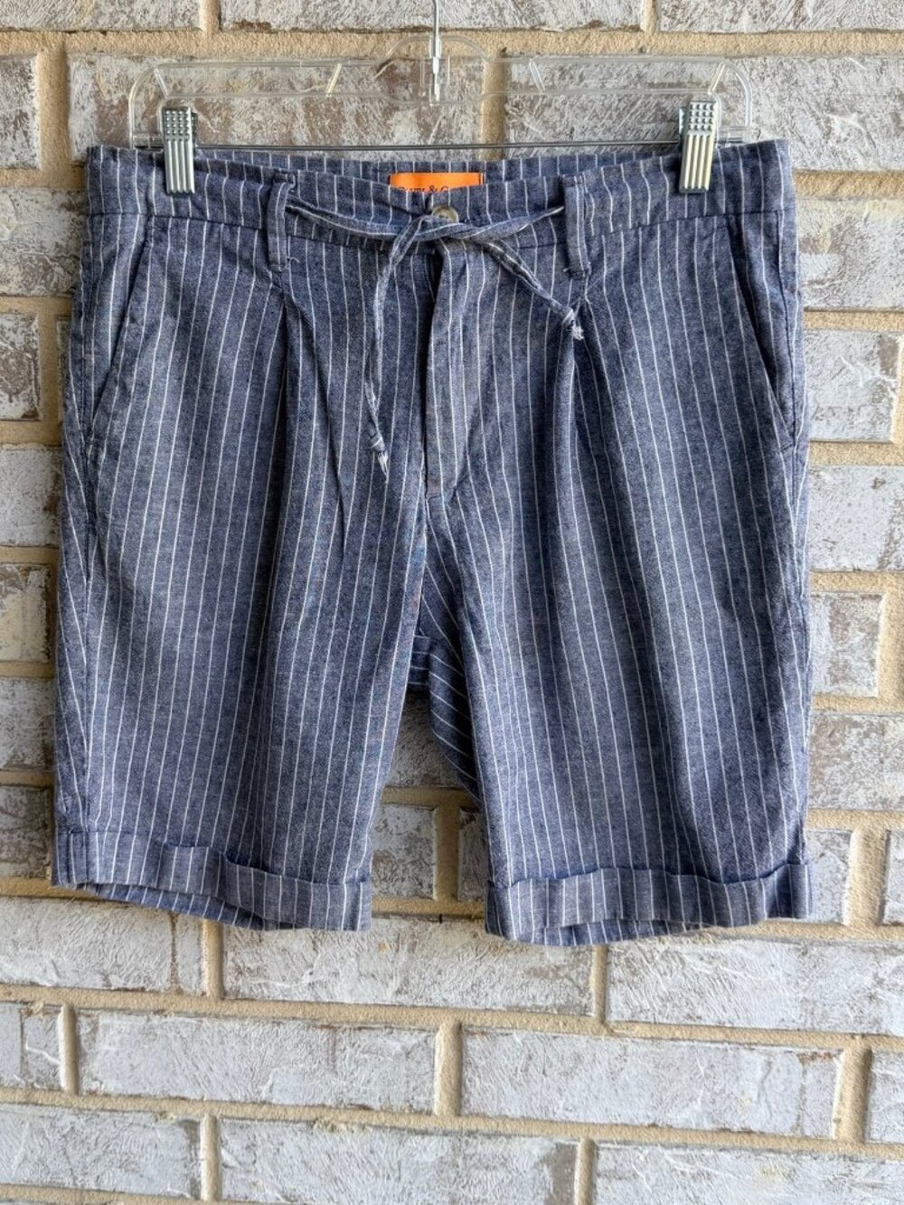 Pauli & Casati Blue White Striped Linen Blend Shorts Tie Waist Size 44 (US 28)